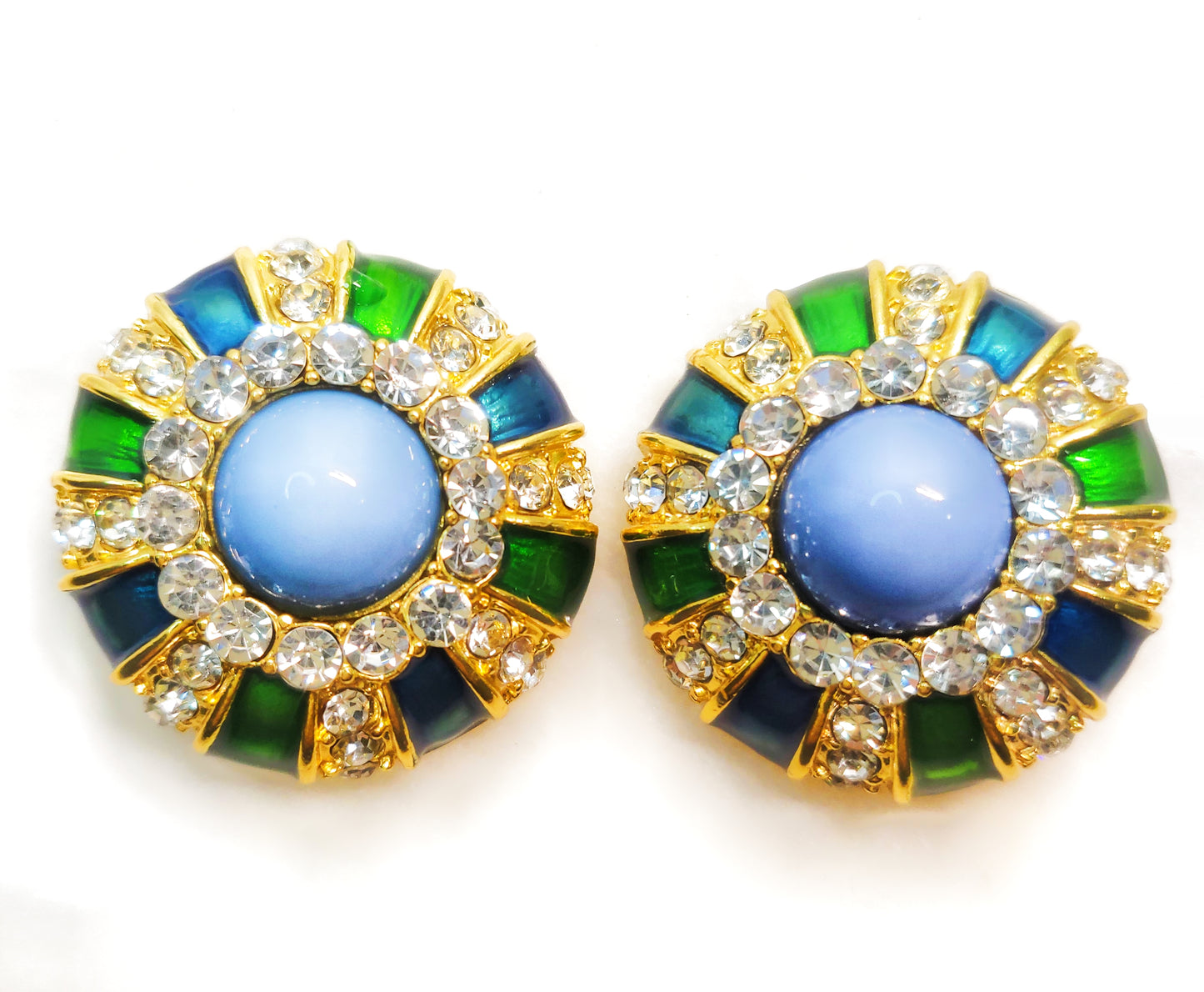Plating gold blue green enamel round clip earring great gift for mother