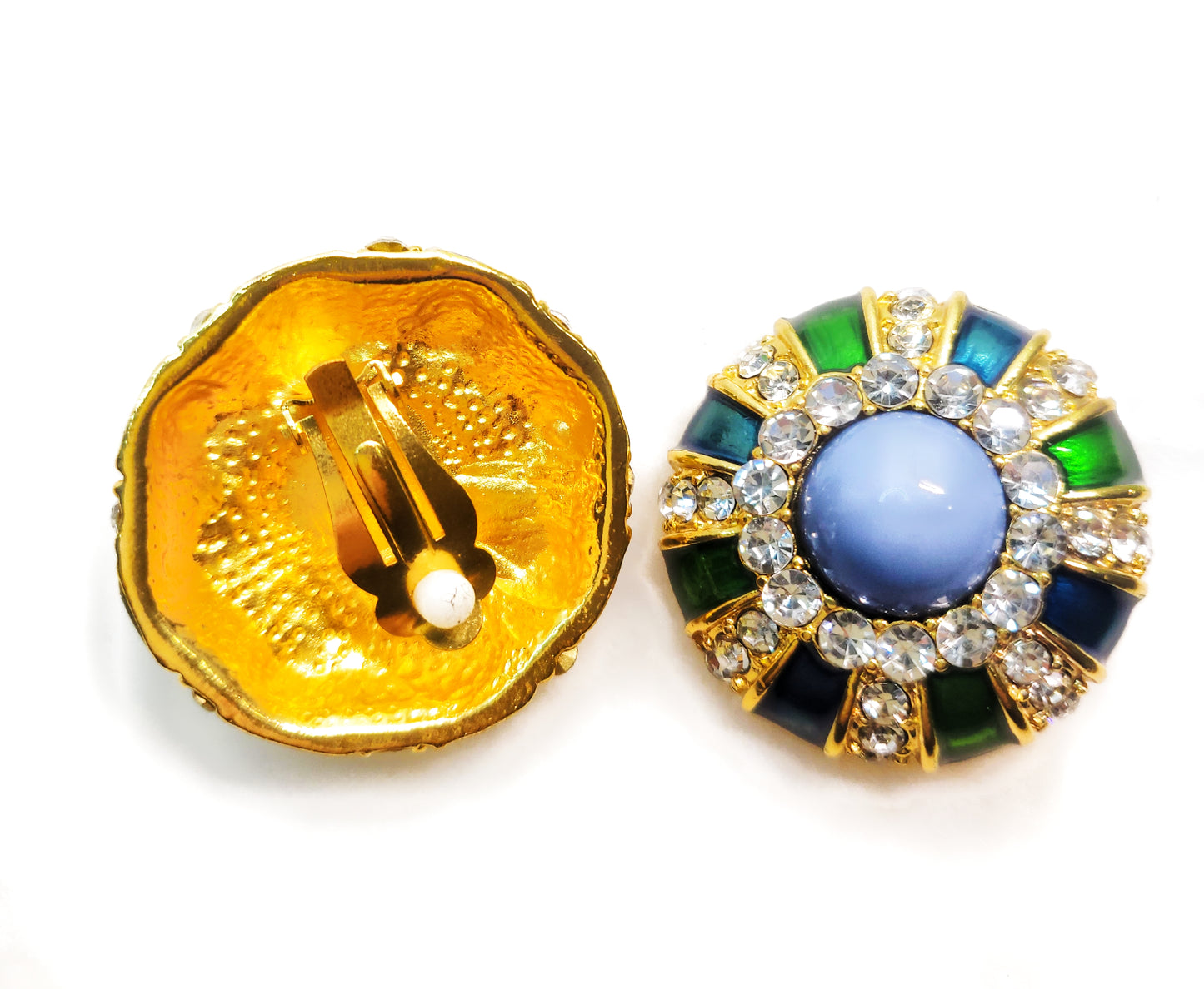 Plating gold blue green enamel round clip earring great gift for mother