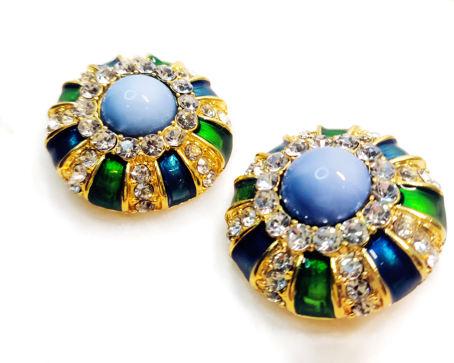 Plating gold blue green enamel round clip earring great gift for mother