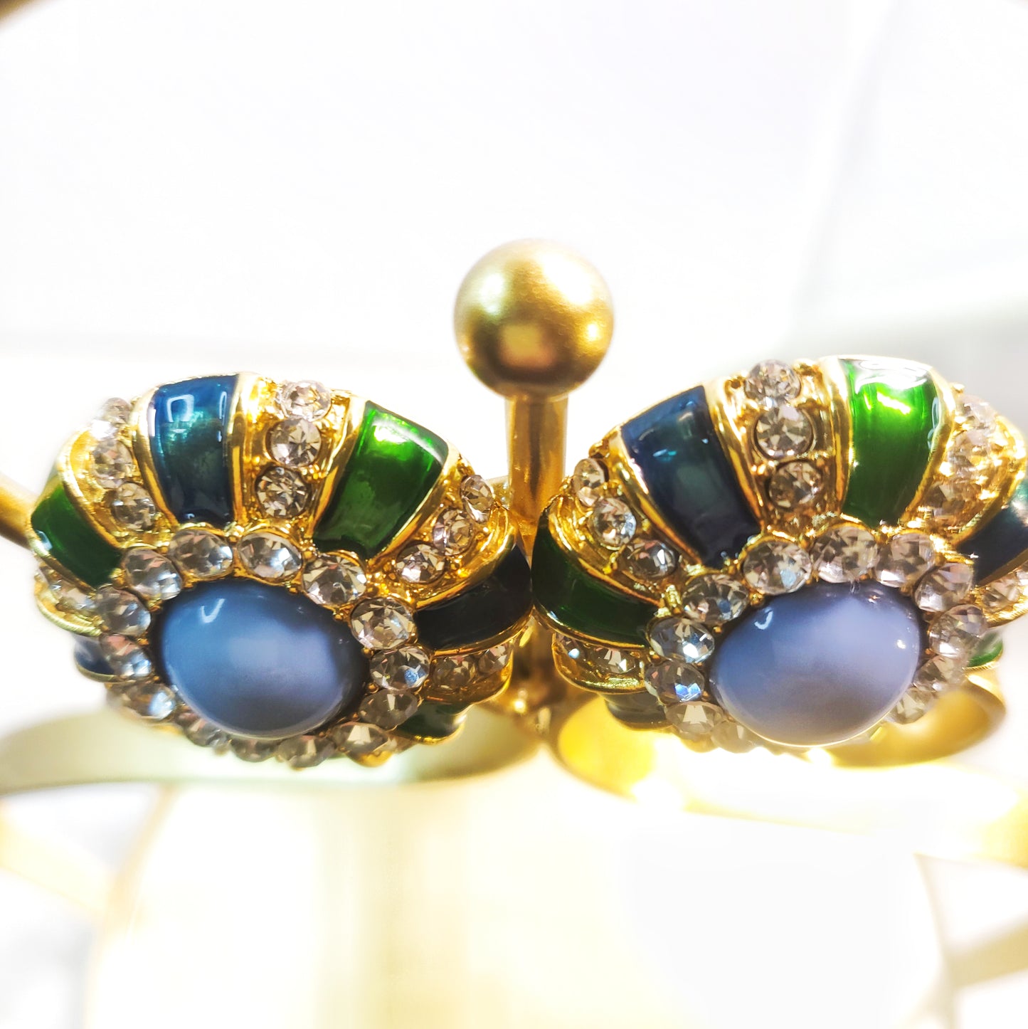 Plating gold blue green enamel round clip earring great gift for mother