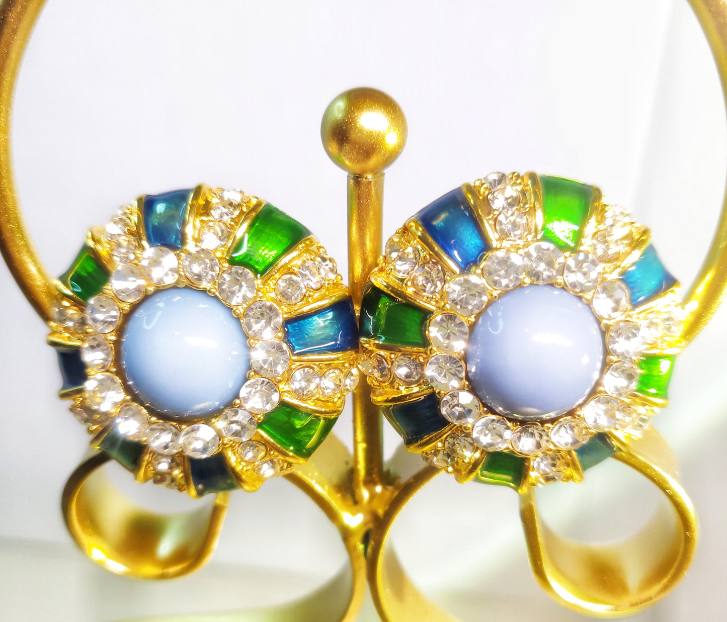 Plating gold blue green enamel round clip earring great gift for mother