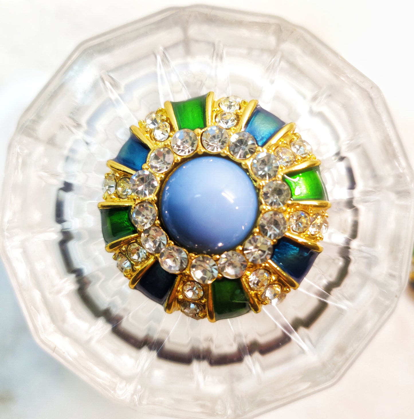 Plating gold blue green enamel round clip earring great gift for mother