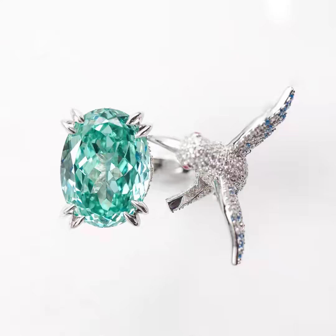 Large simulate emerald peace dove pigeon full rhinestones setting ring