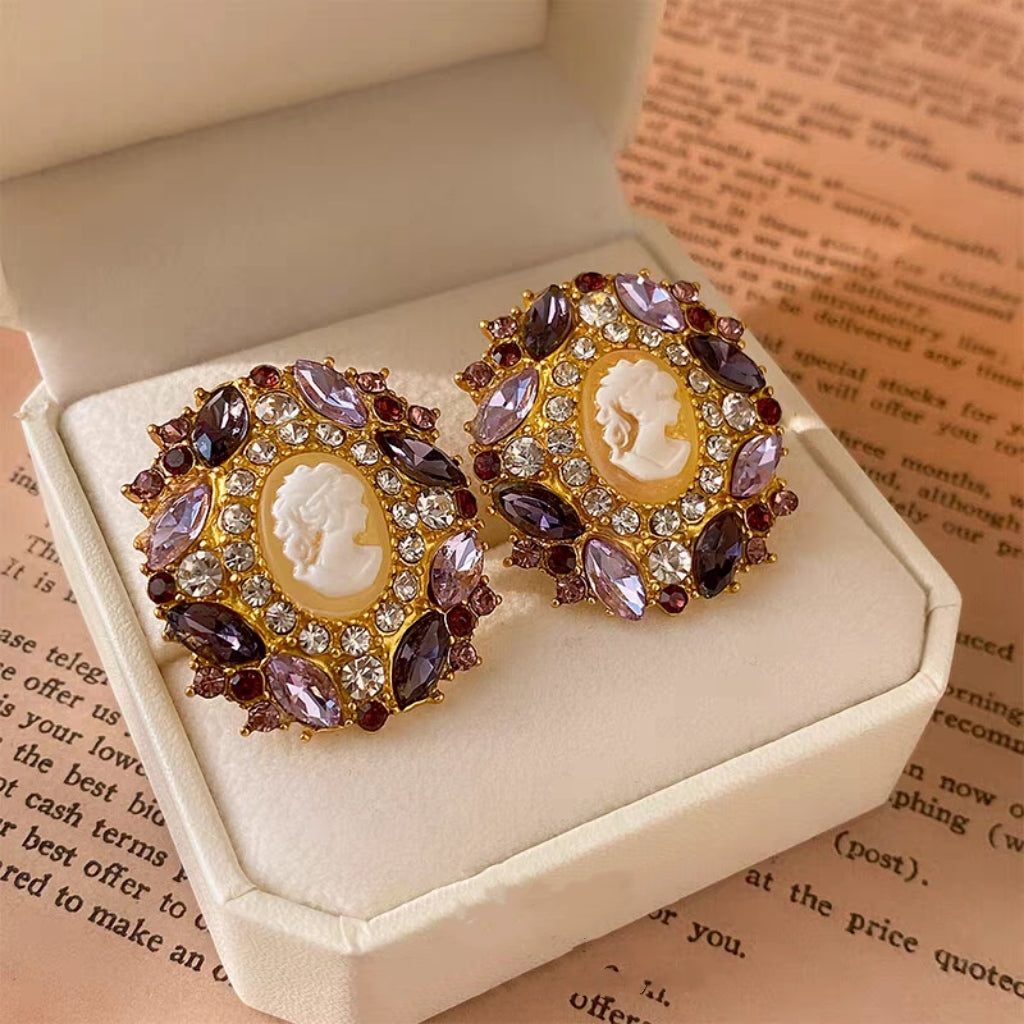 Cameo elegant vintage style purple earrings
