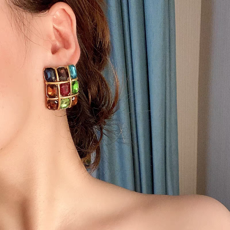 Inspired from mosaic pretty color square earrings