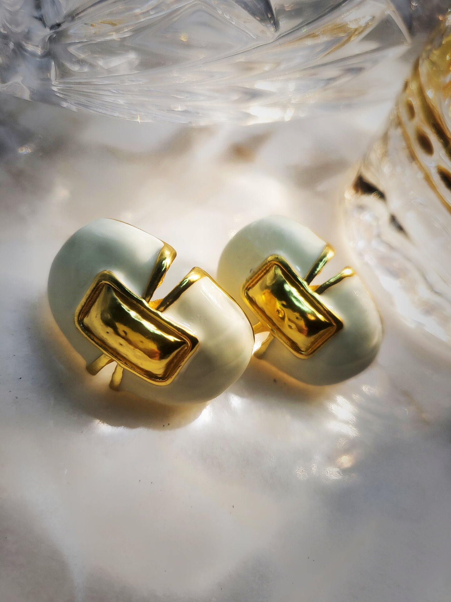 Classic white and gold vintage style earrings