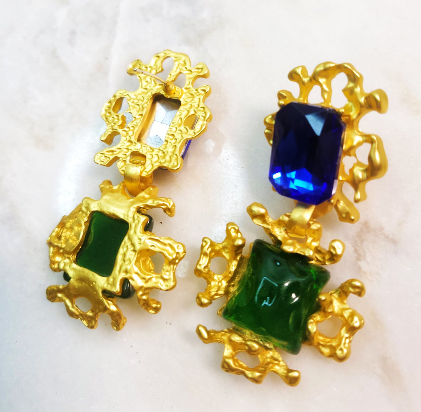 Blue green perfect match vintage style earrings