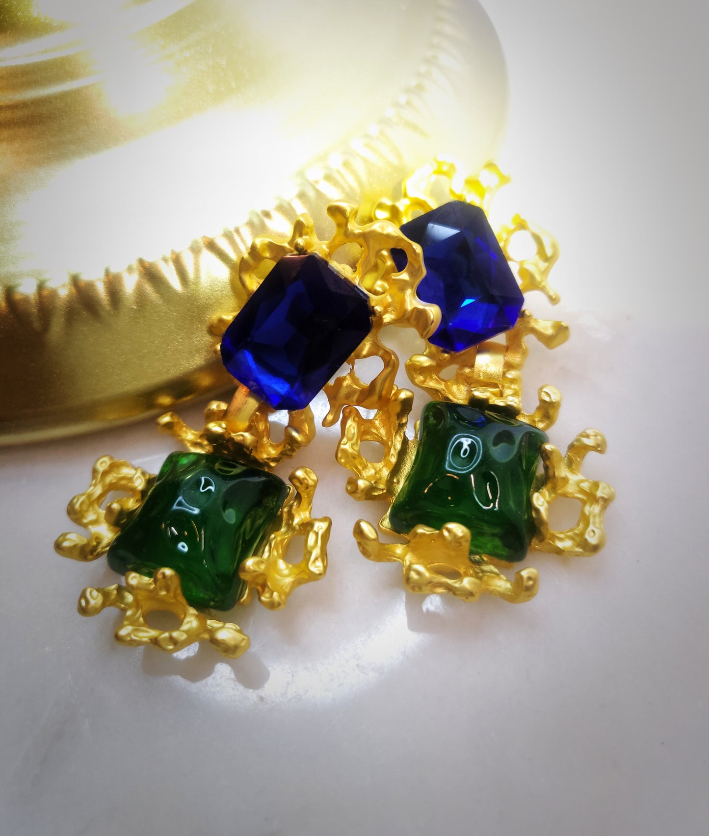 Blue green perfect match vintage style earrings