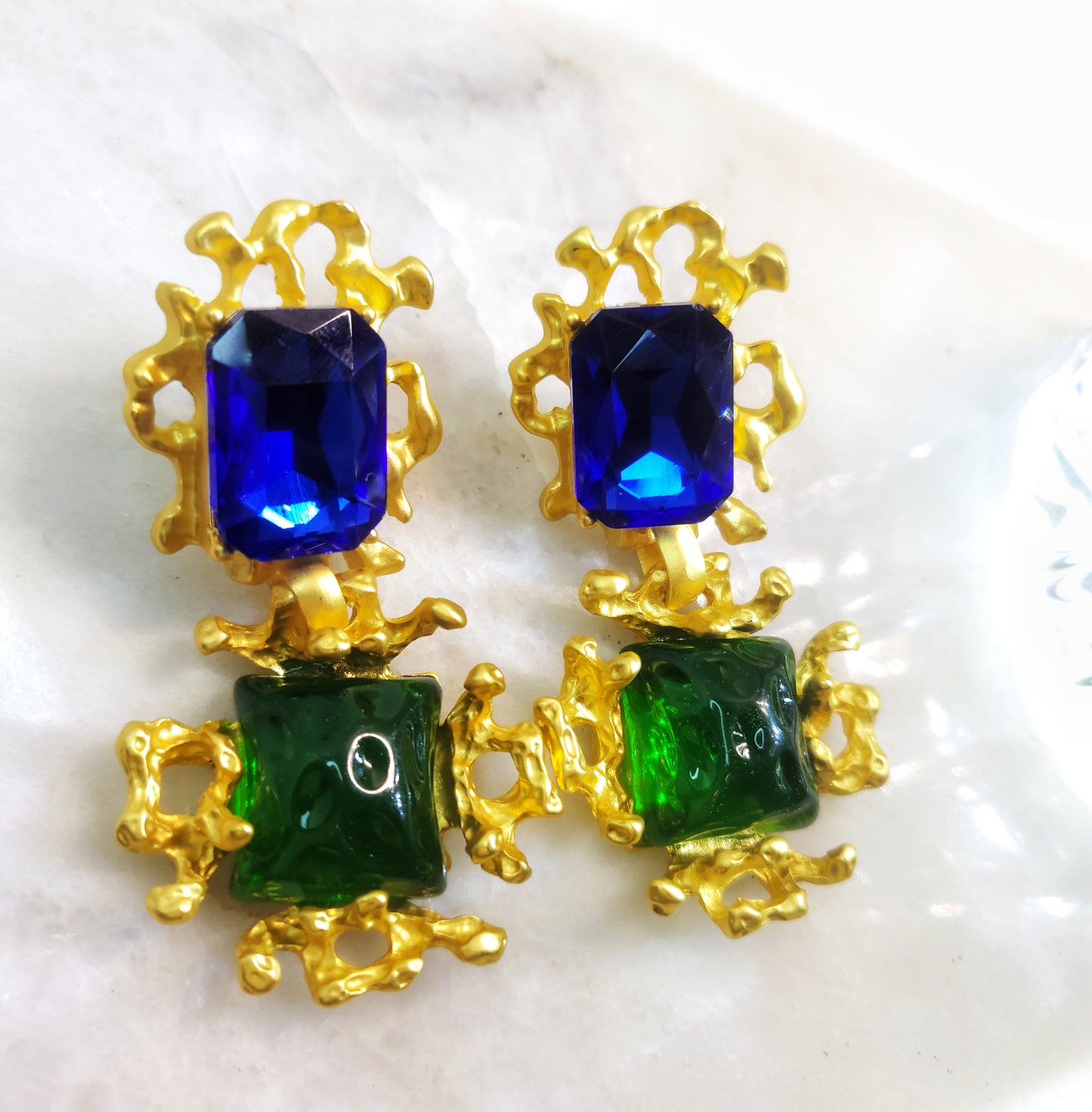 Blue green perfect match vintage style earrings