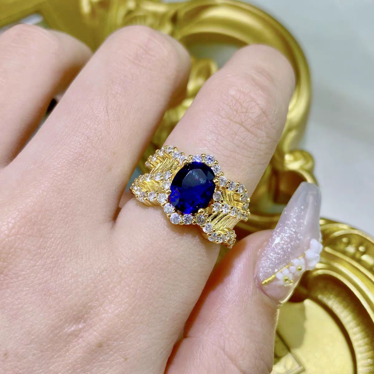 Royal blue buccellati style free size adjustable ring