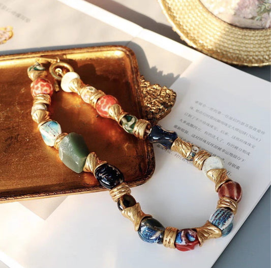 Ceramics and natural stone ethnic style necklace