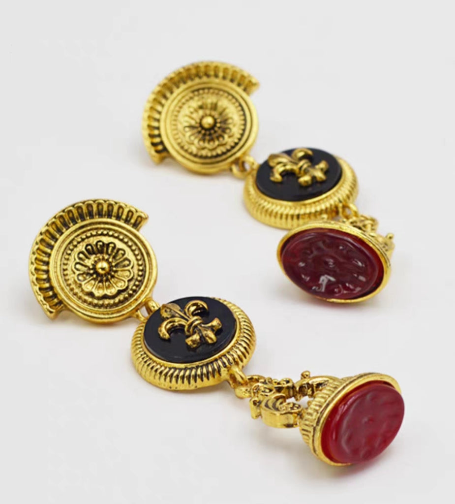 Elegant red stamp vintage style  earrings