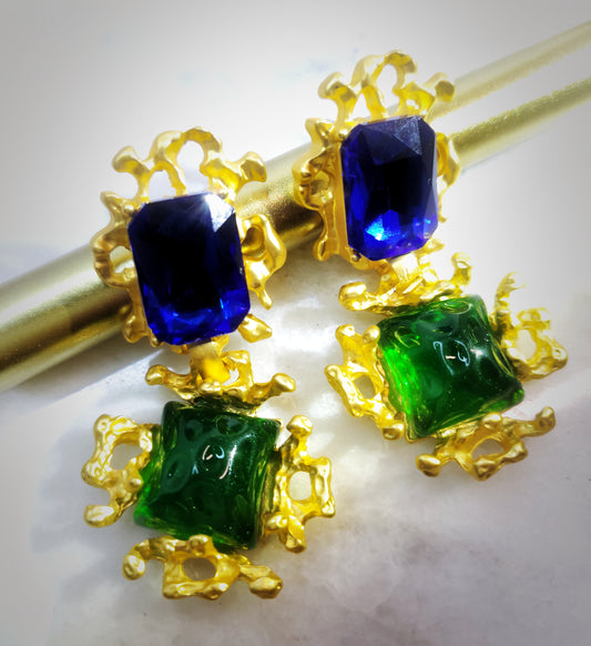 Blue green perfect match vintage style earrings