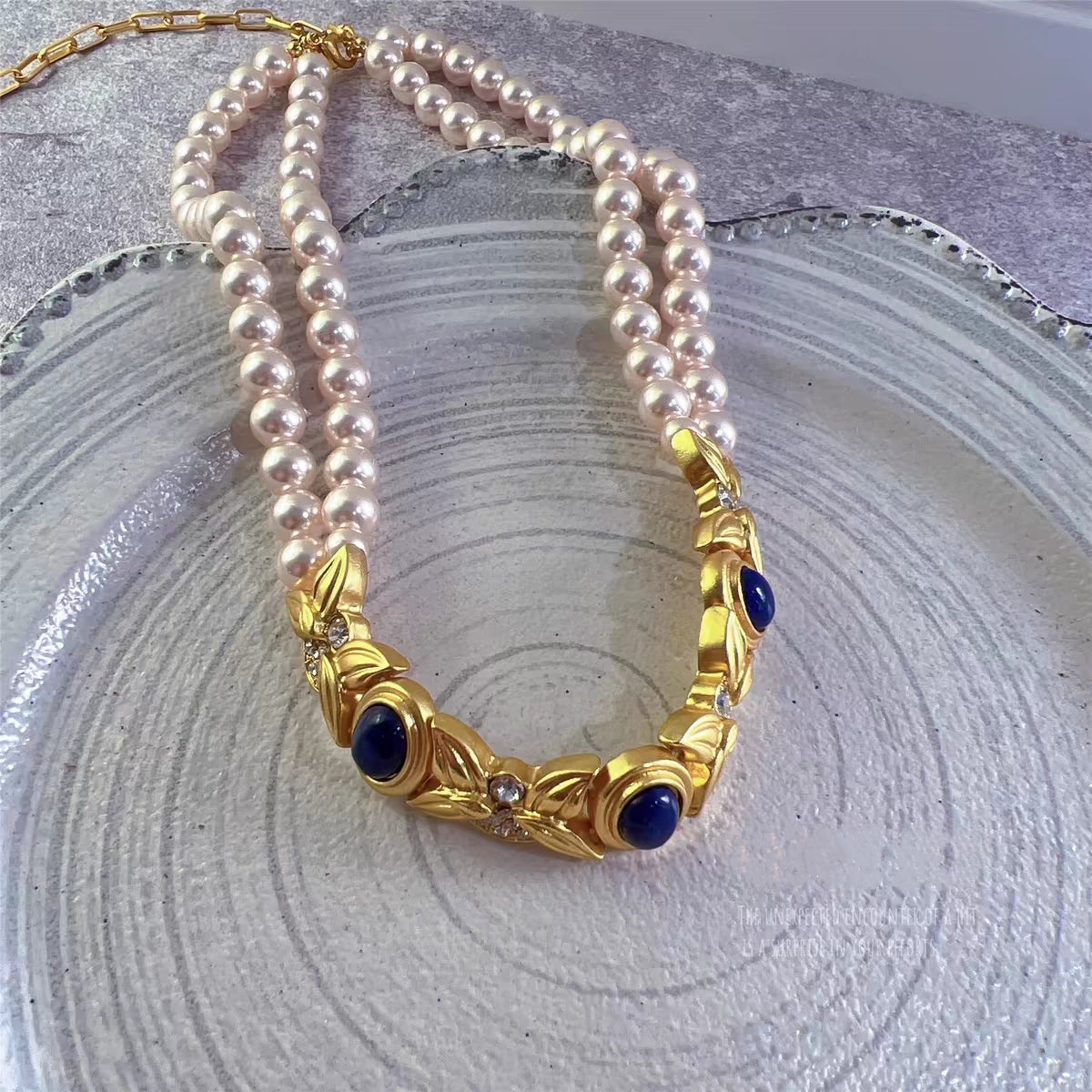 Lapis lazuli simulate pearl double layer necklace