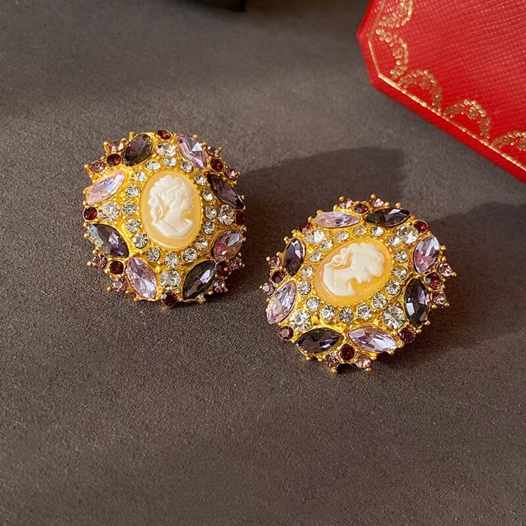 Cameo elegant vintage style purple earrings