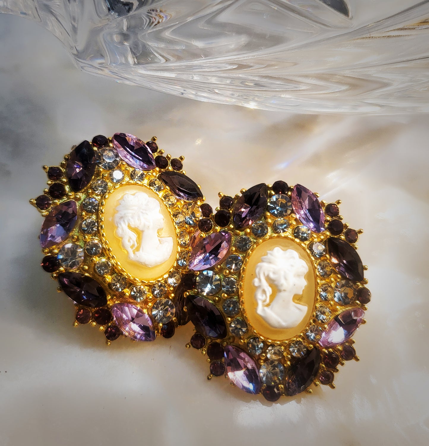 Cameo elegant vintage style purple earrings