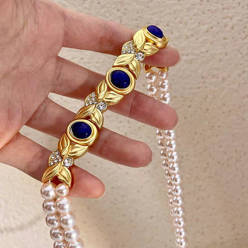 Lapis lazuli simulate pearl double layer necklace