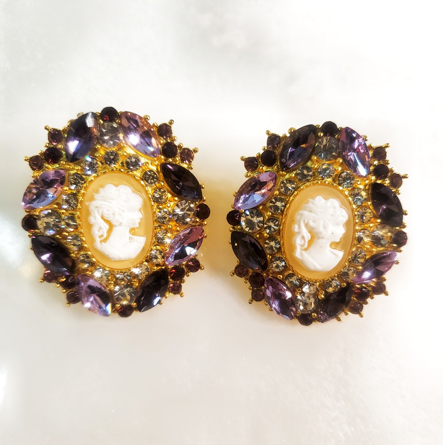 Cameo elegant vintage style purple earrings