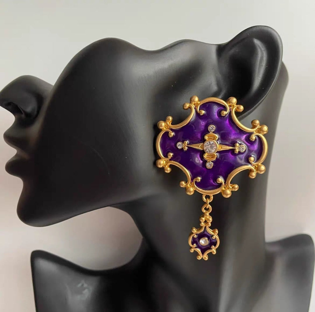 Rare purper enamel vintage style clip earrings