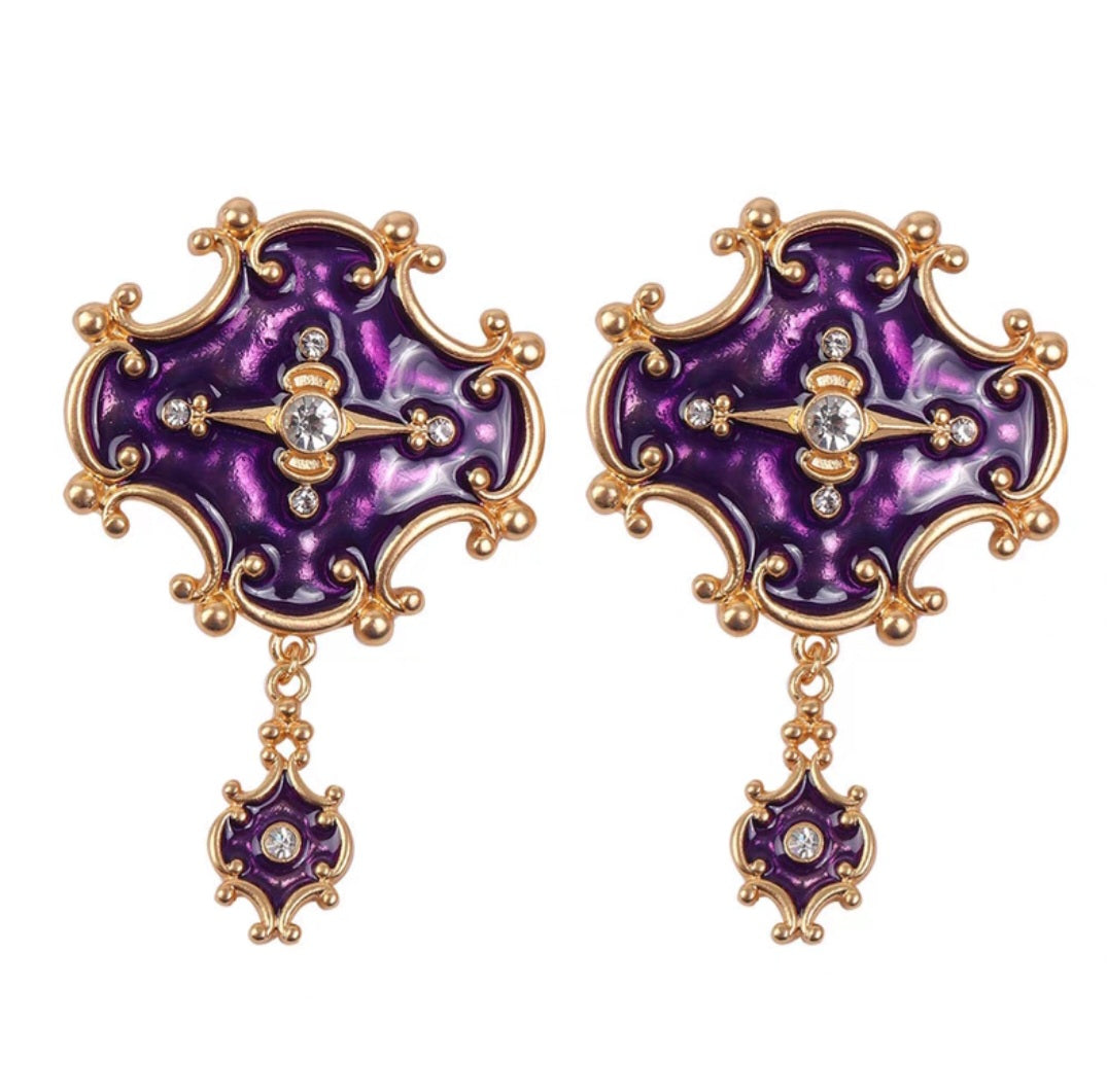 Rare purper enamel vintage style clip earrings