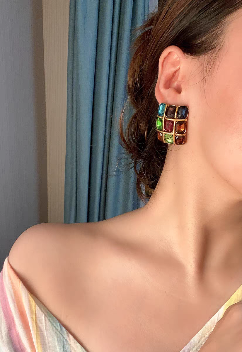 Inspired from mosaic pretty color square earrings