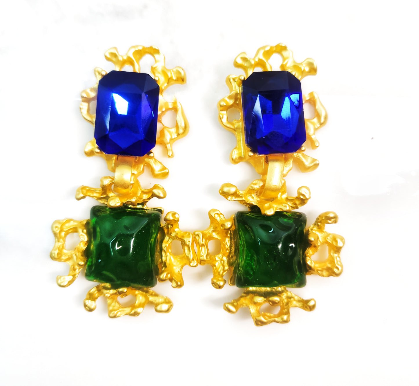 Blue green perfect match vintage style earrings