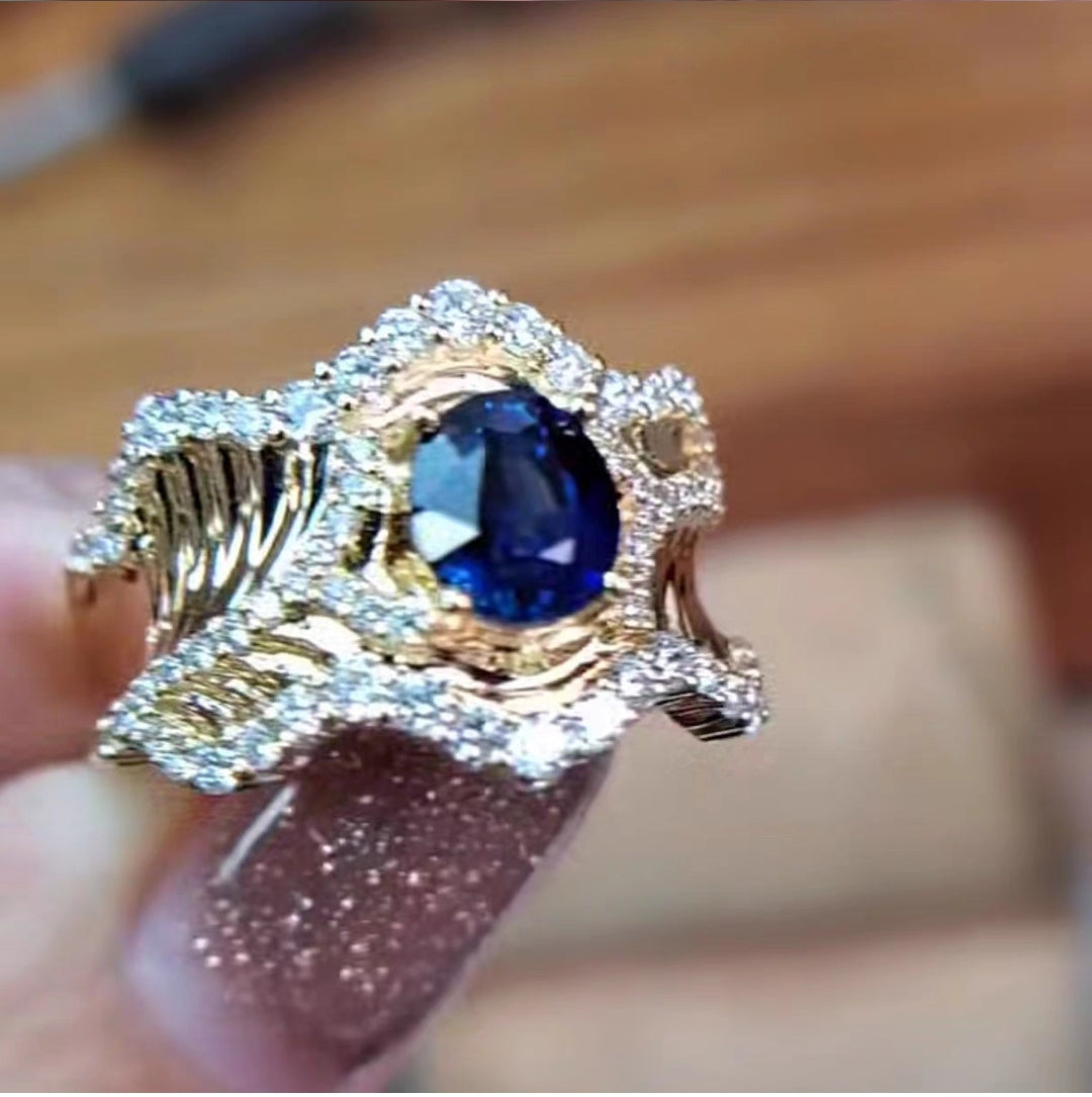 Royal blue buccellati style free size adjustable ring