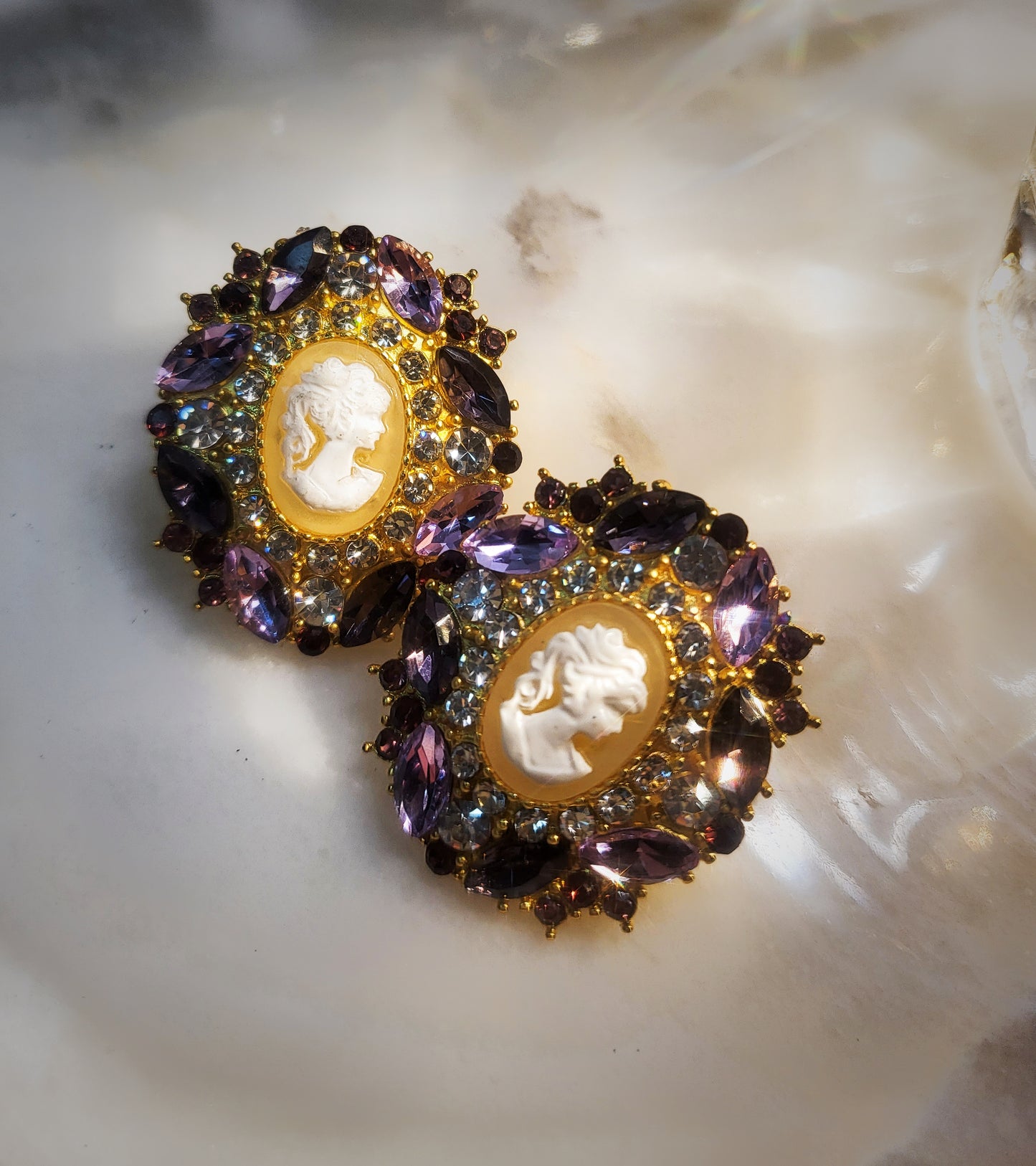 Cameo elegant vintage style purple earrings